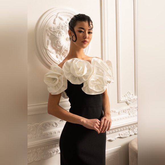 NWT Elegant Black and White Floral Dress - Picture 3 of 9